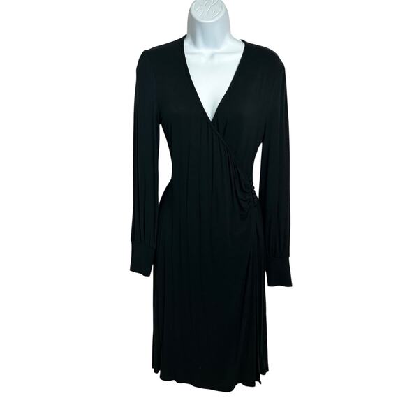 Mossimo Black Wrap Dress Sz XS Long Sleeve Knee Length Minimalist V-Neck - Picture 3 of 5